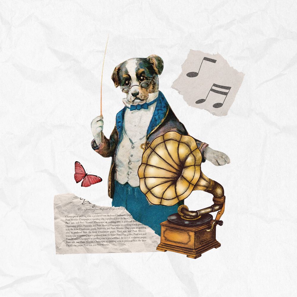 Dog music conductor, editable entertainment collage. Remixed by rawpixel.