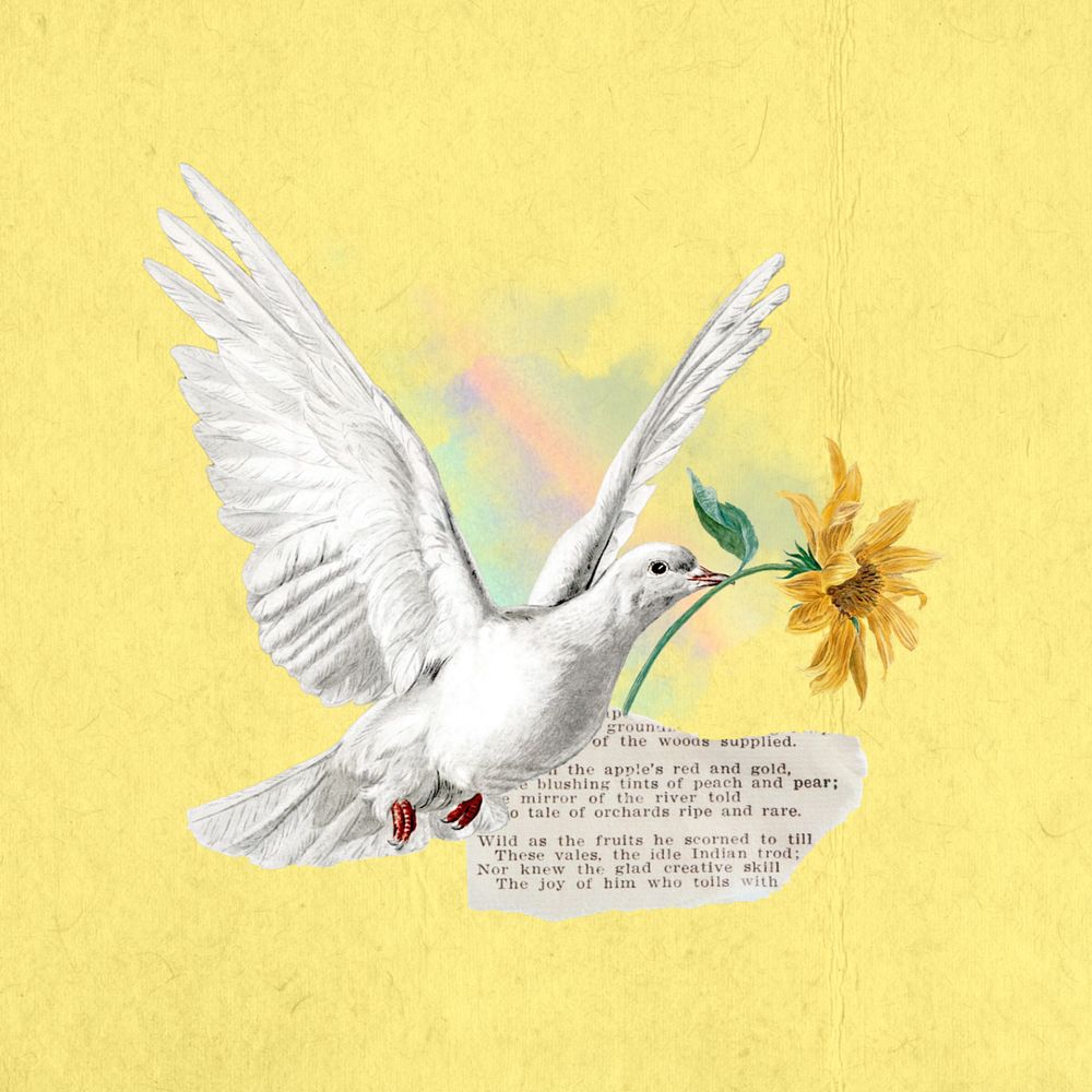 Vintage flying dove, editable floral aesthetic collage. Remixed by rawpixel.