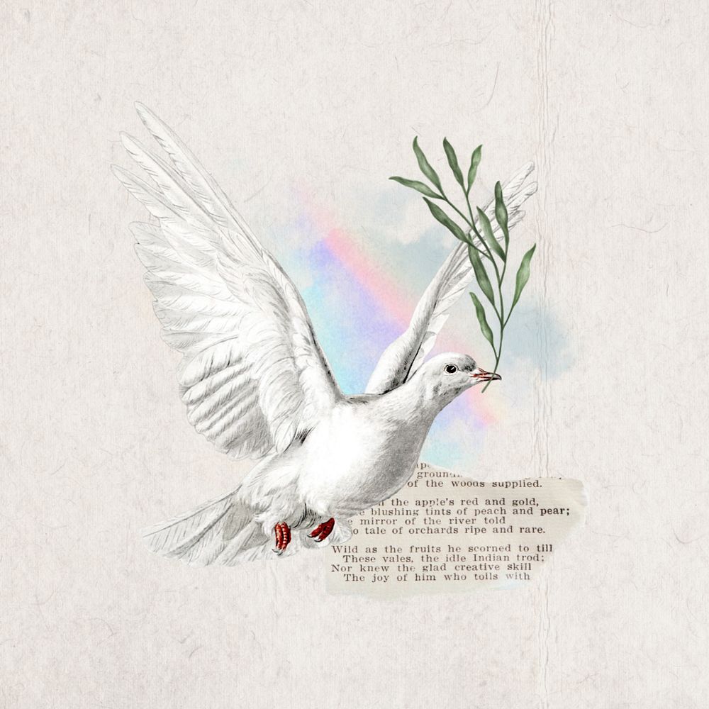 Vintage flying dove, editable floral aesthetic collage. Remixed by rawpixel.