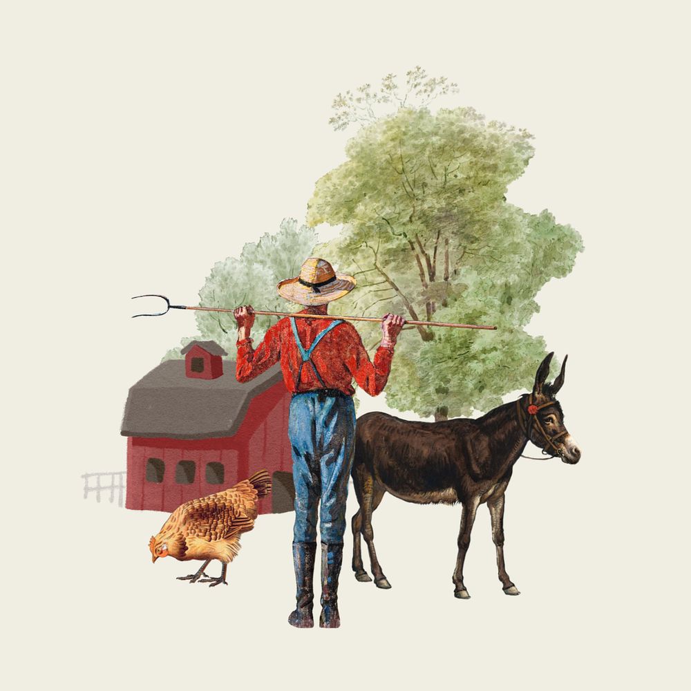 Farmer's lifestyle, agriculture editable collage art. Remixed by rawpixel.