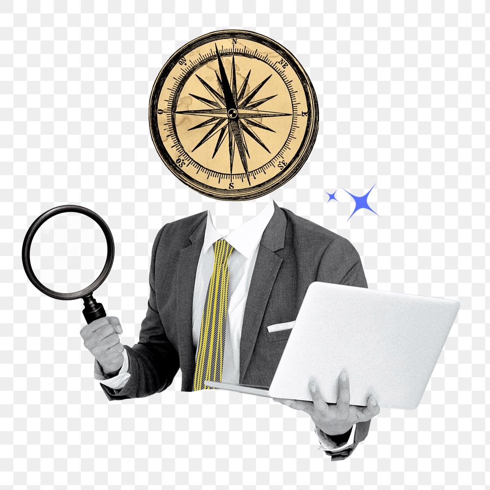 Compass head businessman png sticker, travel agent concept, editable design