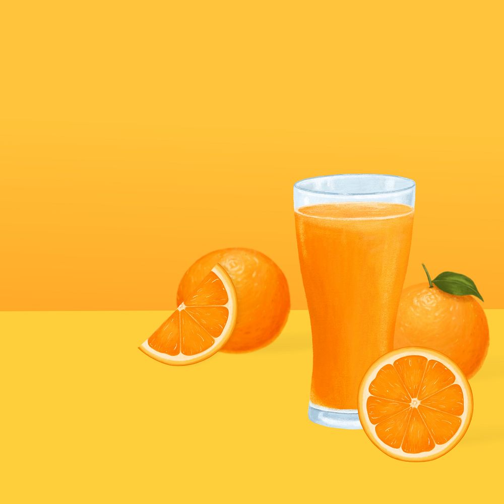 Orange juice glass background, healthy drink illustration, editable design