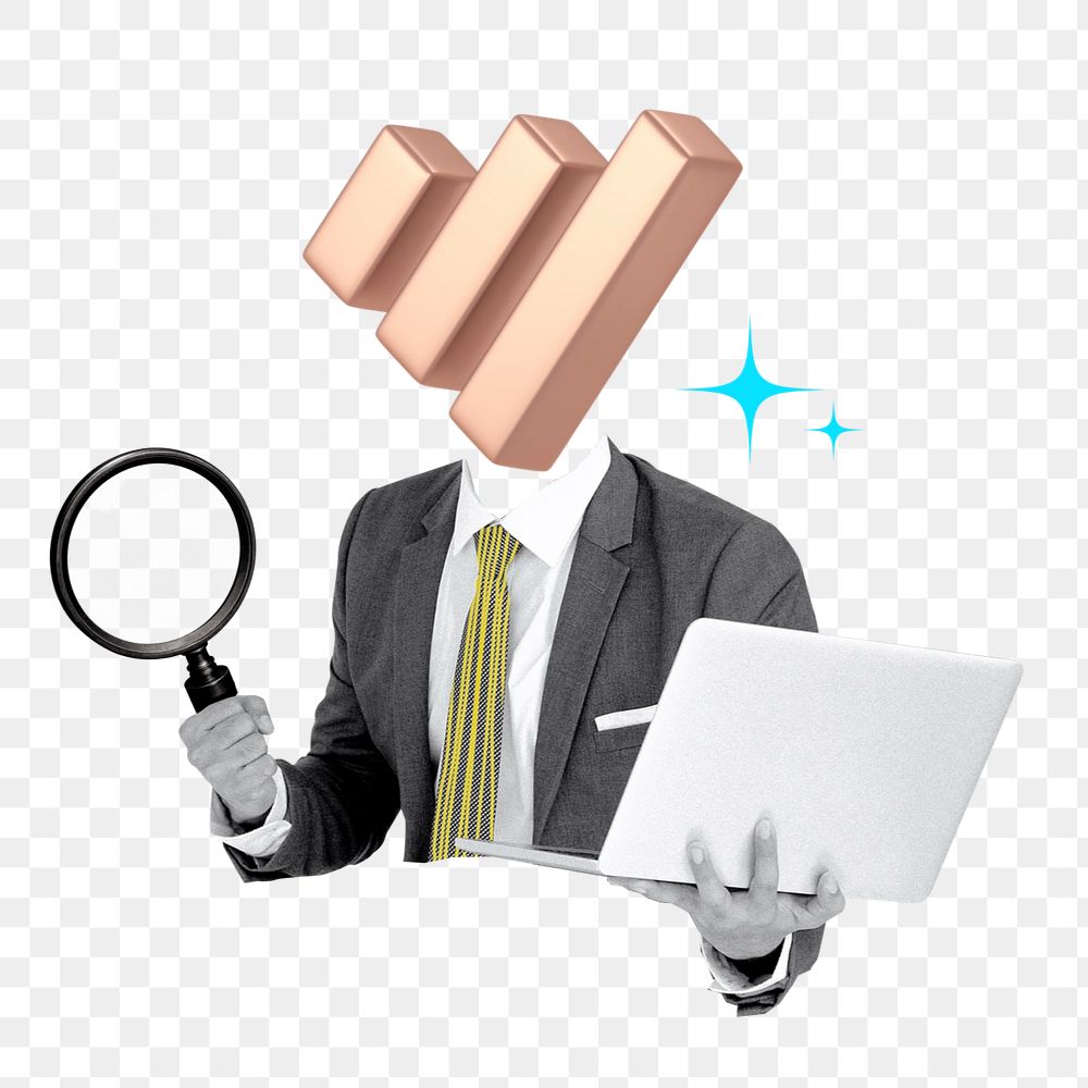 Business analyst png sticker, bar chart head businessman, editable design