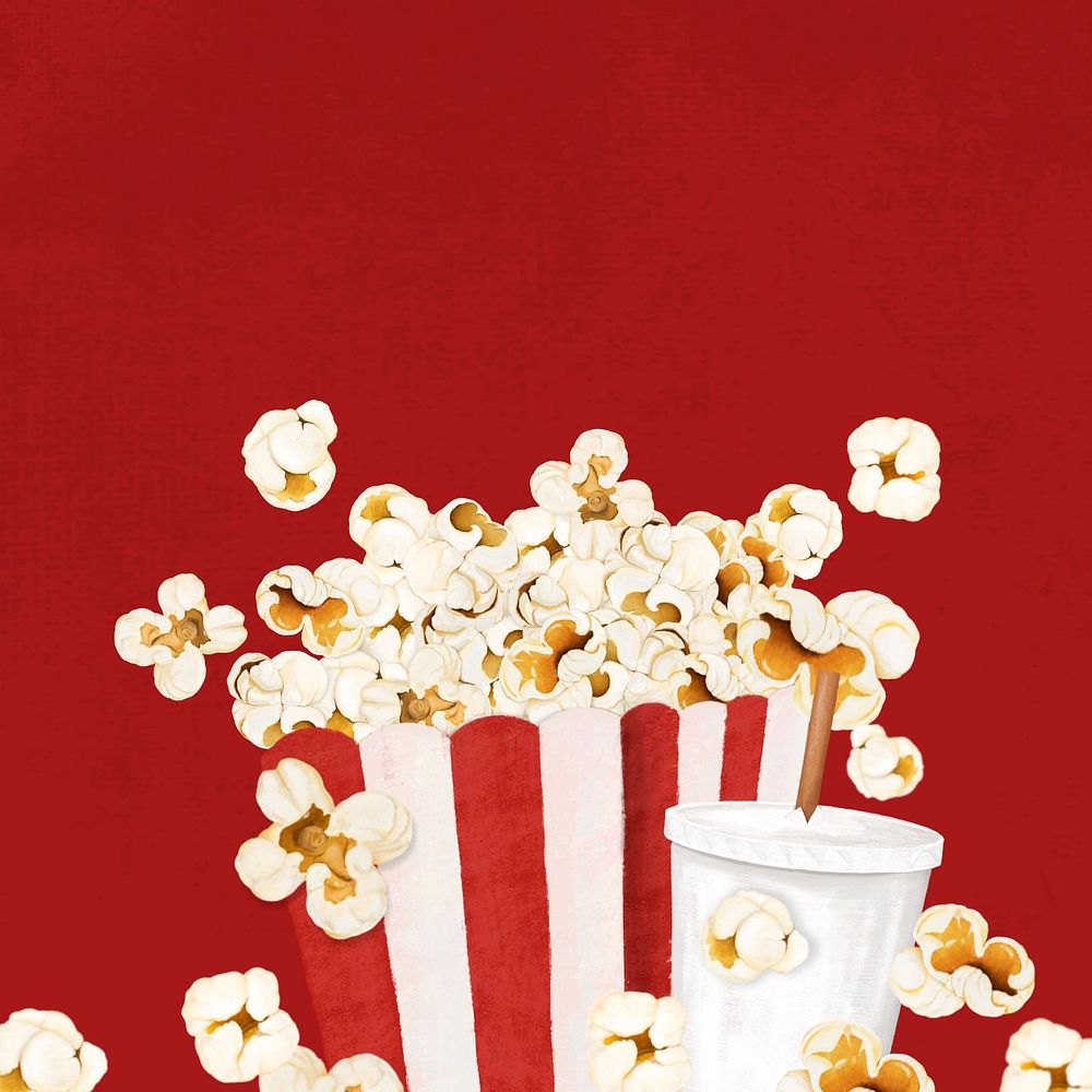 Popcorn movie snacks background, food illustration, editable design