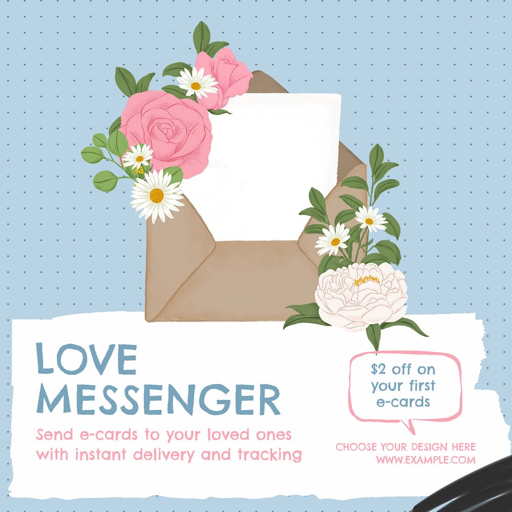 Love letter e-cards Instagram post template, editable text