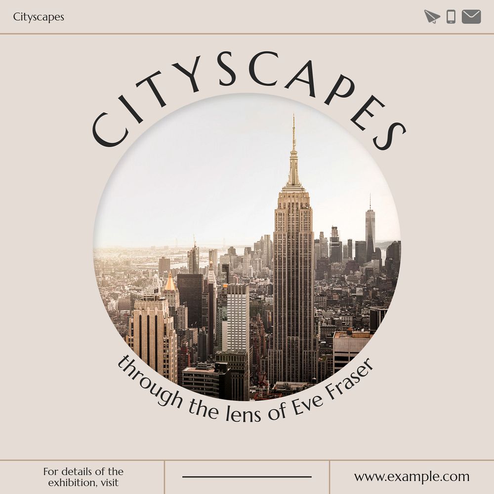 City exhibition Instagram post template, editable text