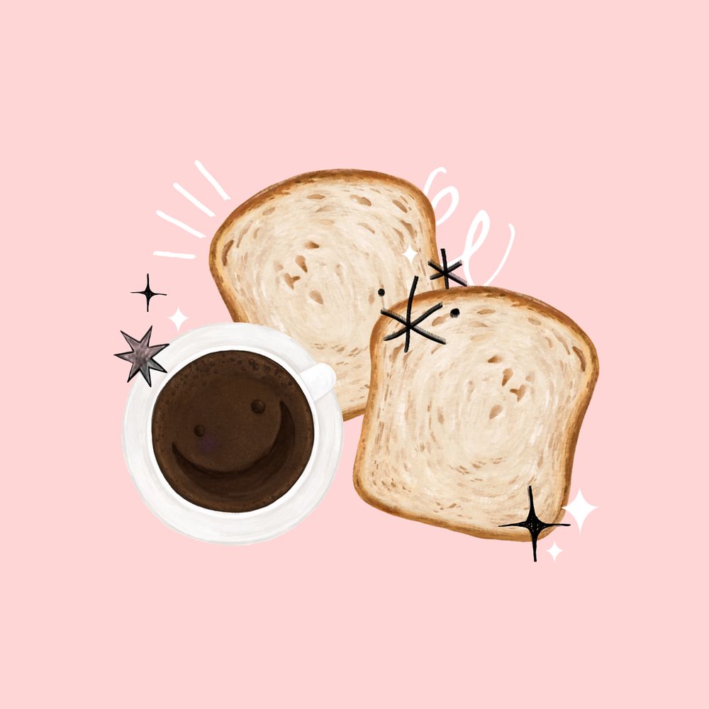 Toast & coffee, breakfast food illustration, editable design