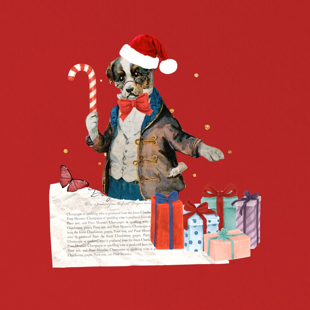 Vintage dog Christmas editable collage art. Remixed by rawpixel.