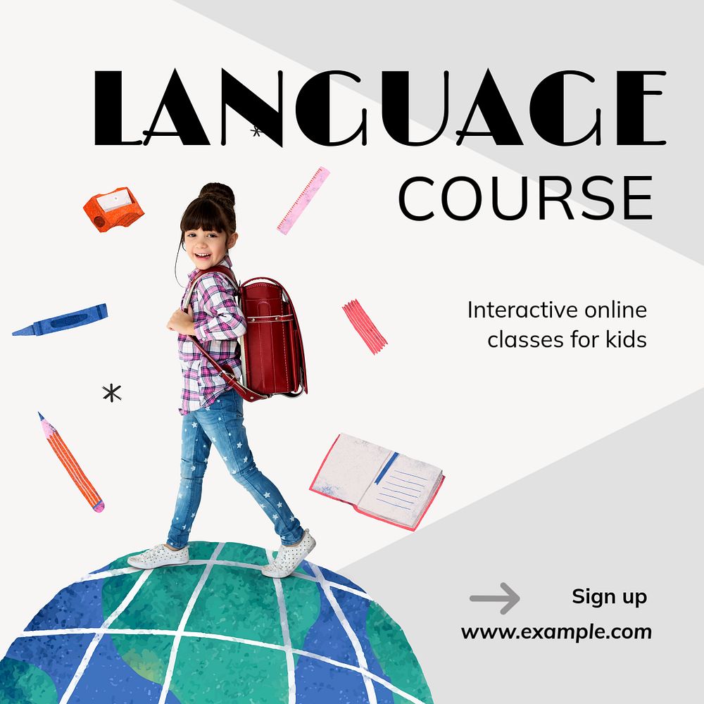 Language course Instagram post template, editable text