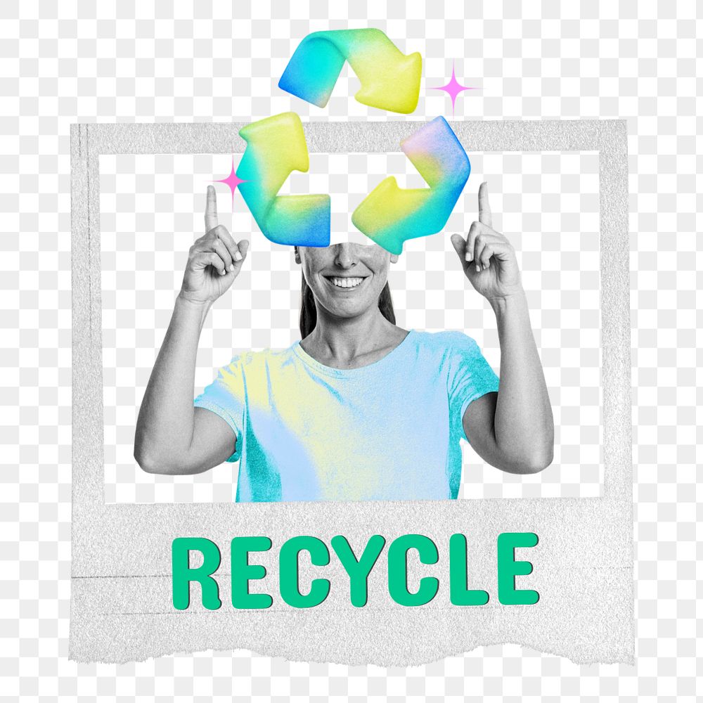 Recycle word png element, editable environment gradient holographic collage remix