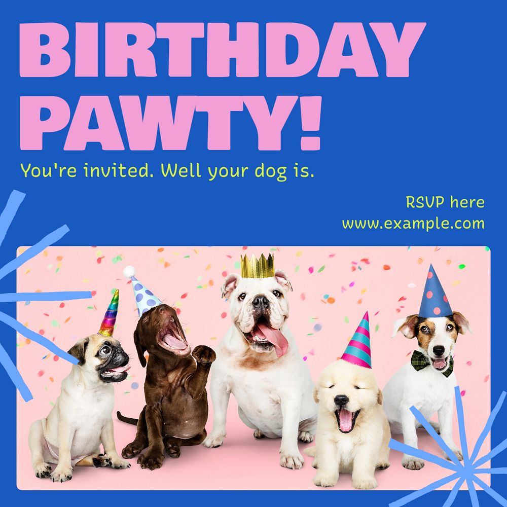 Dog birthday Instagram post template, editable text