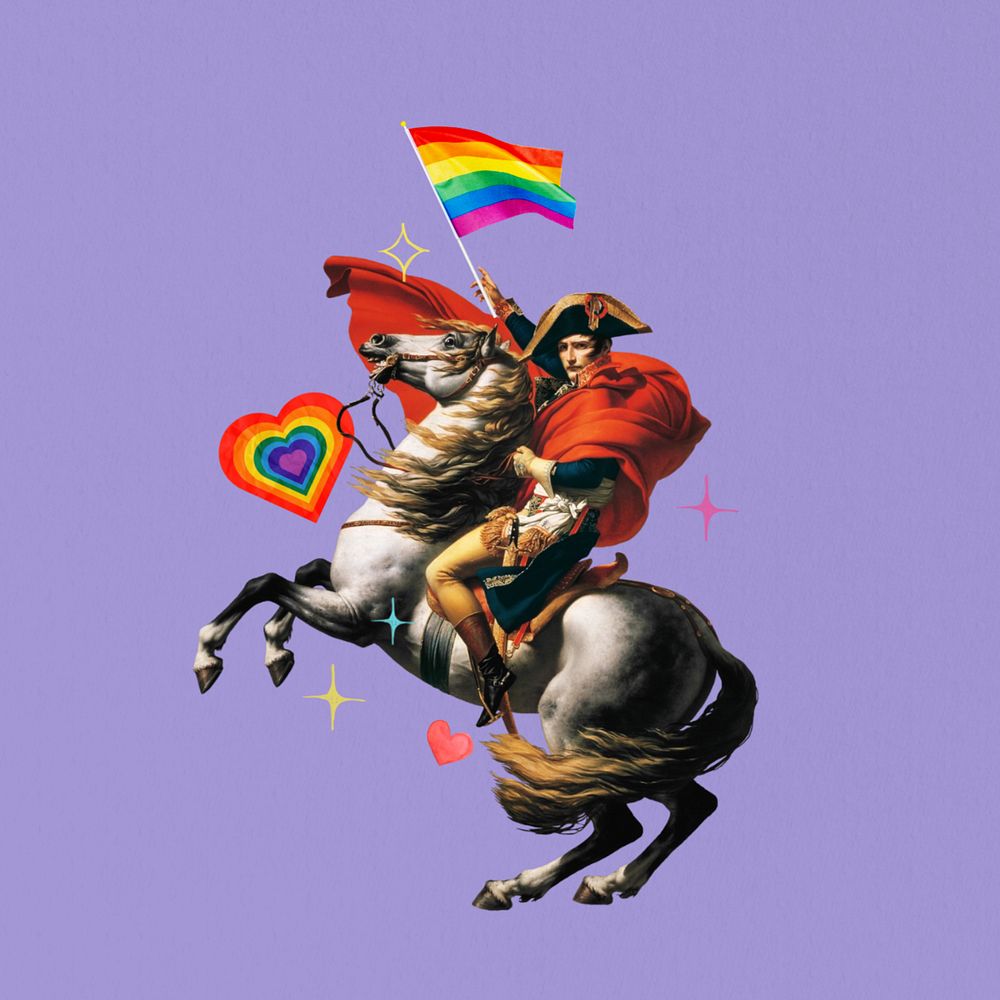 Napoleon holding pride flag, editable LGBT design. Remixed by rawpixel.