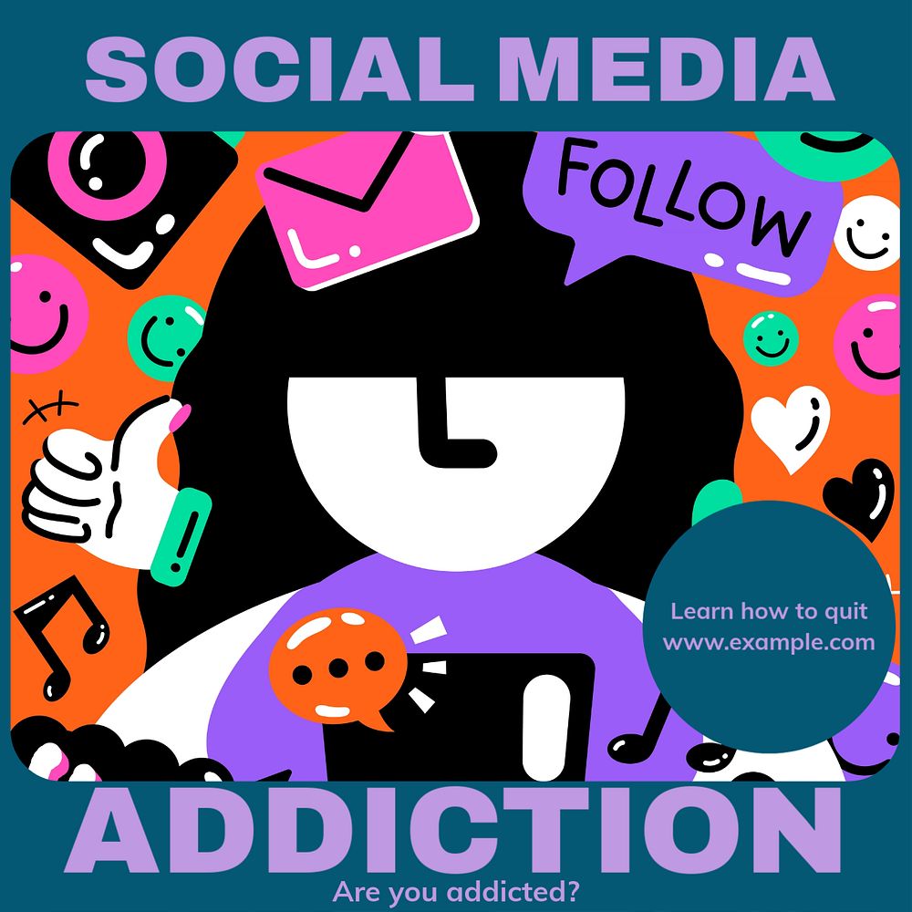 Social media addiction Instagram post template, editable design