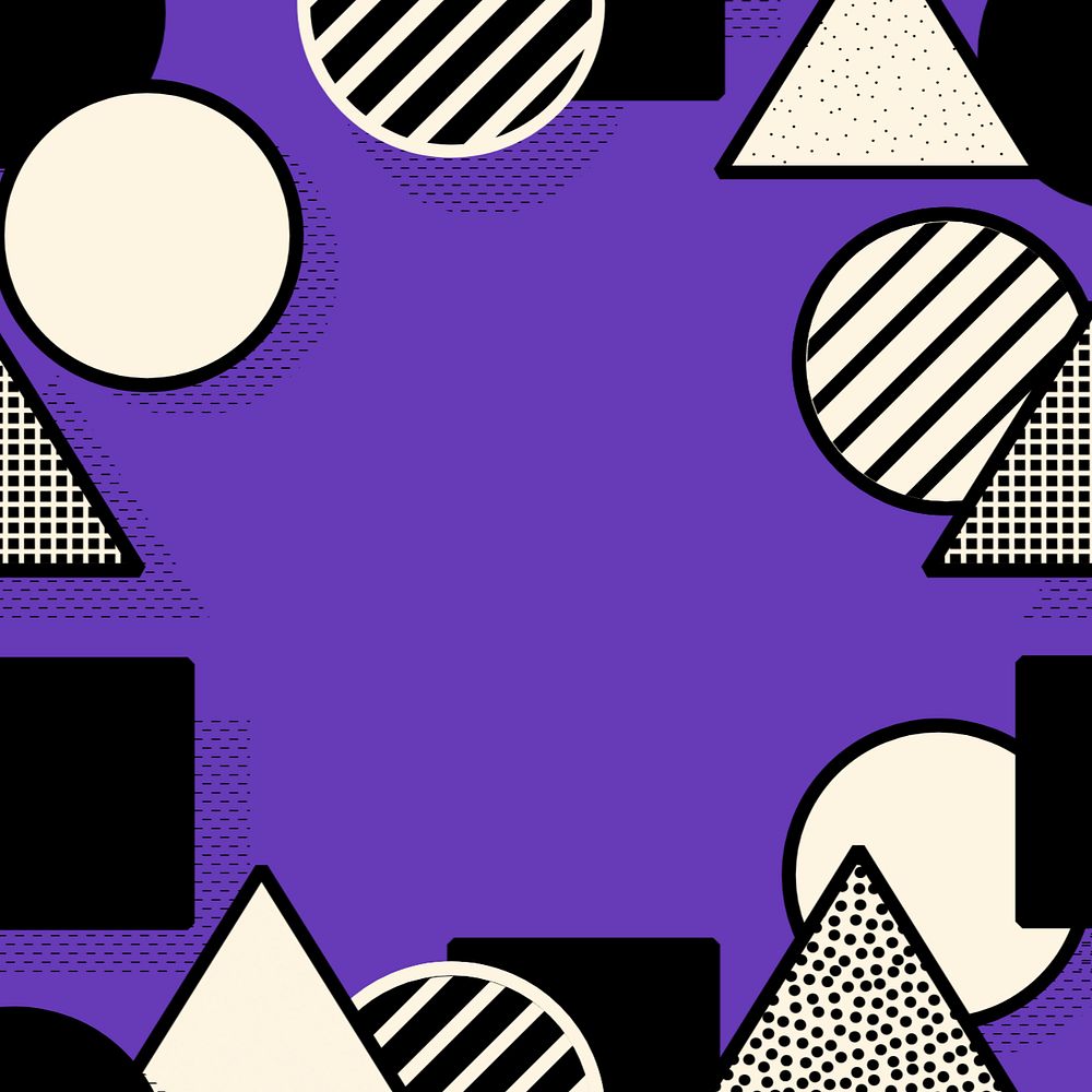 Purple geometric frame background, abstract triangle & circle shapes, editable design