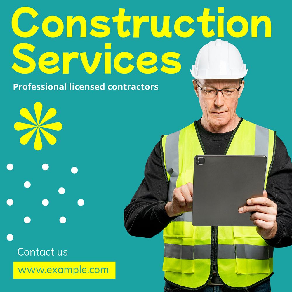 Construction services Instagram post template, editable text