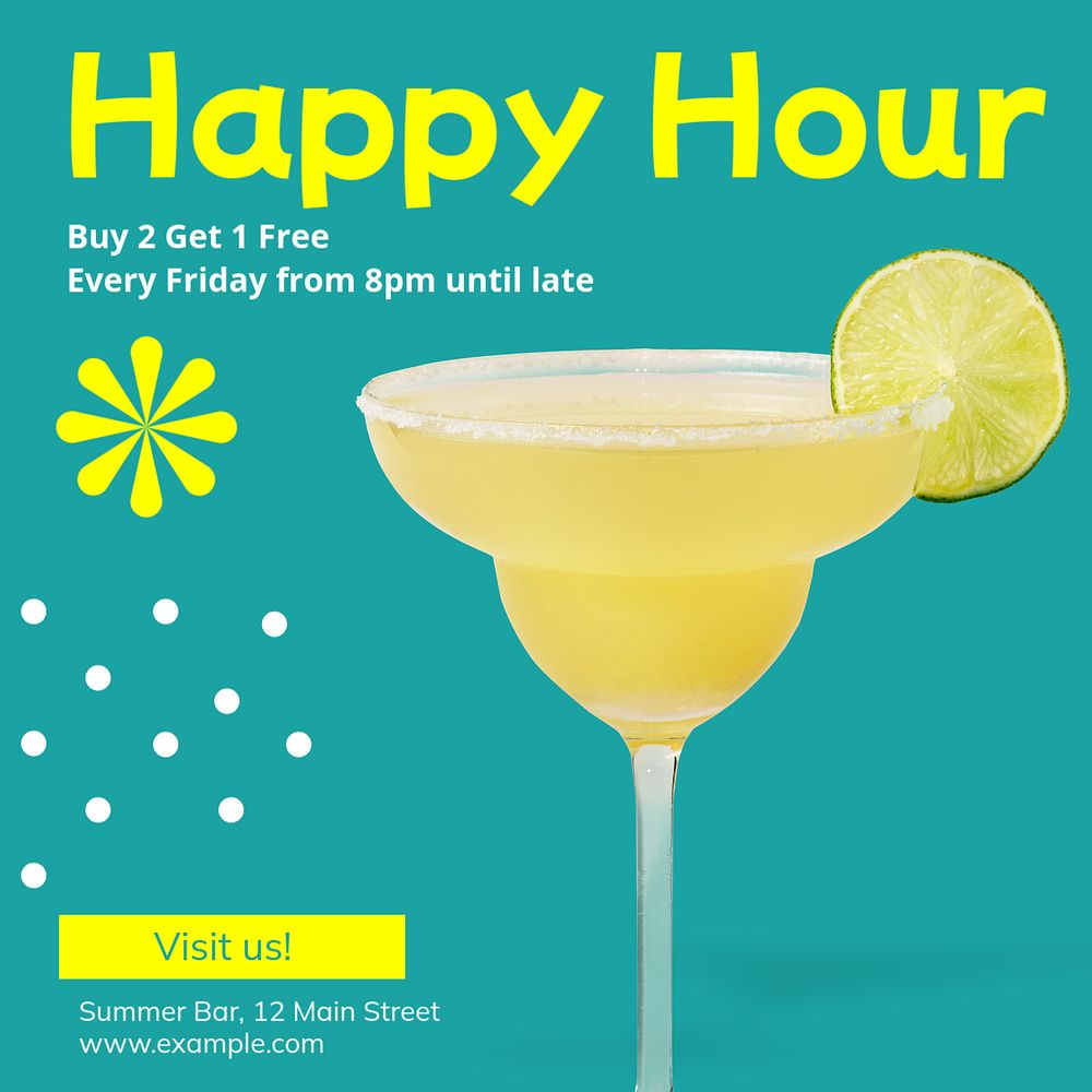 Happy hour   Instagram post template, editable text