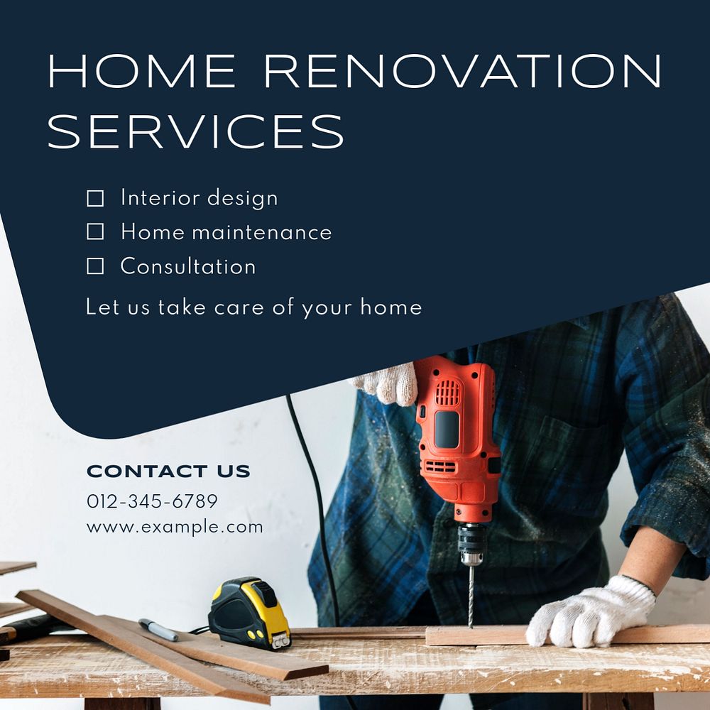 Home renovation services Instagram post template, editable text