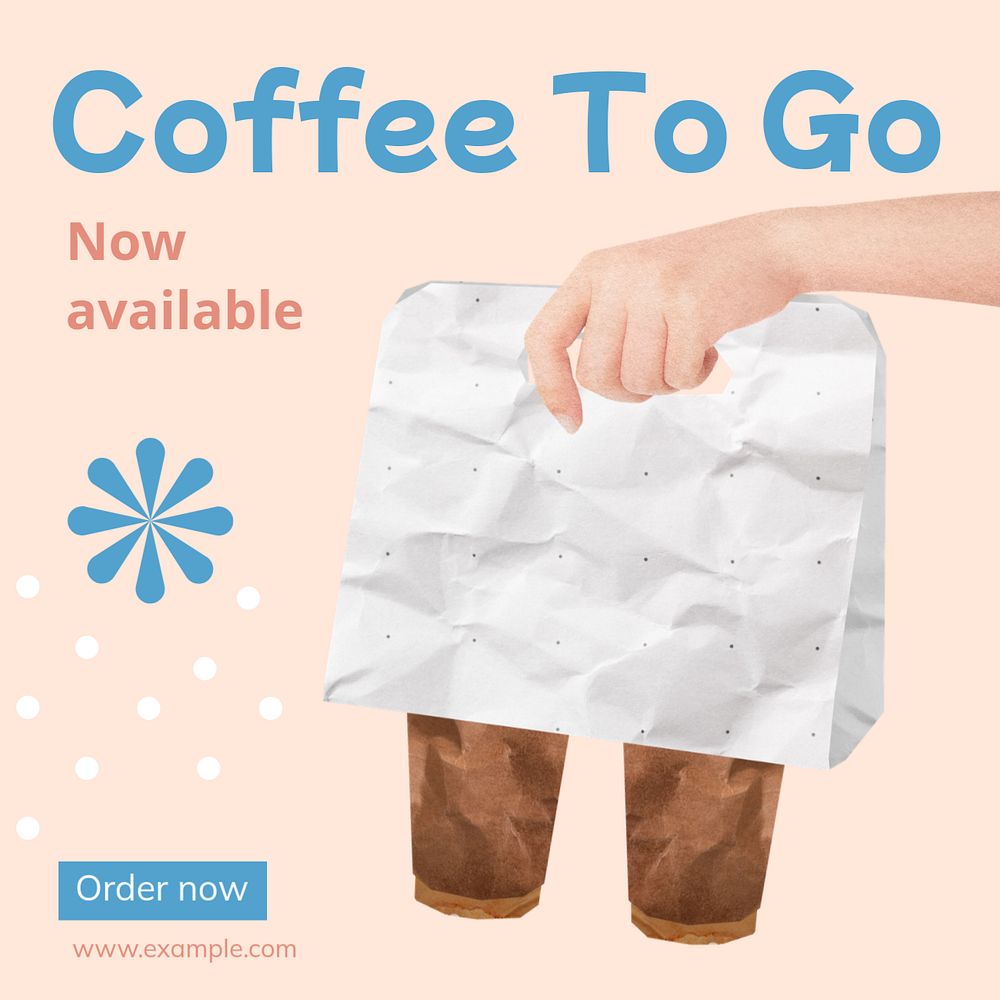 Coffee to go Instagram post template, editable text