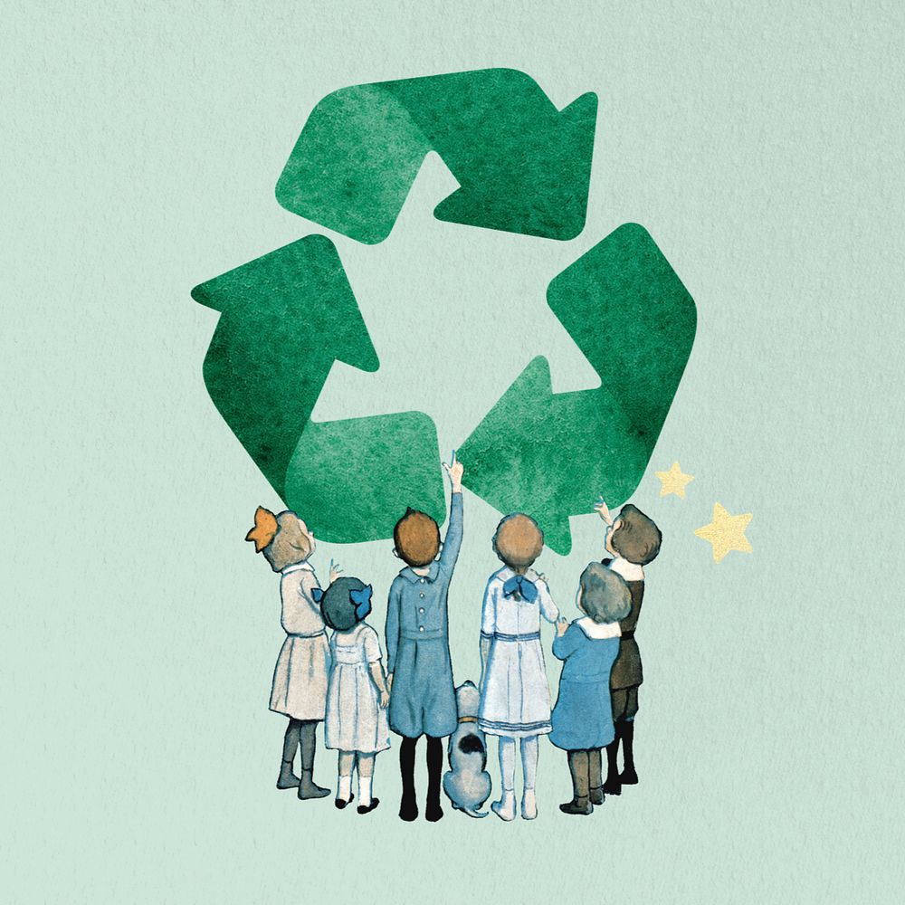 Children learning about recycling, environment editable collage art. Remixed by rawpixel.