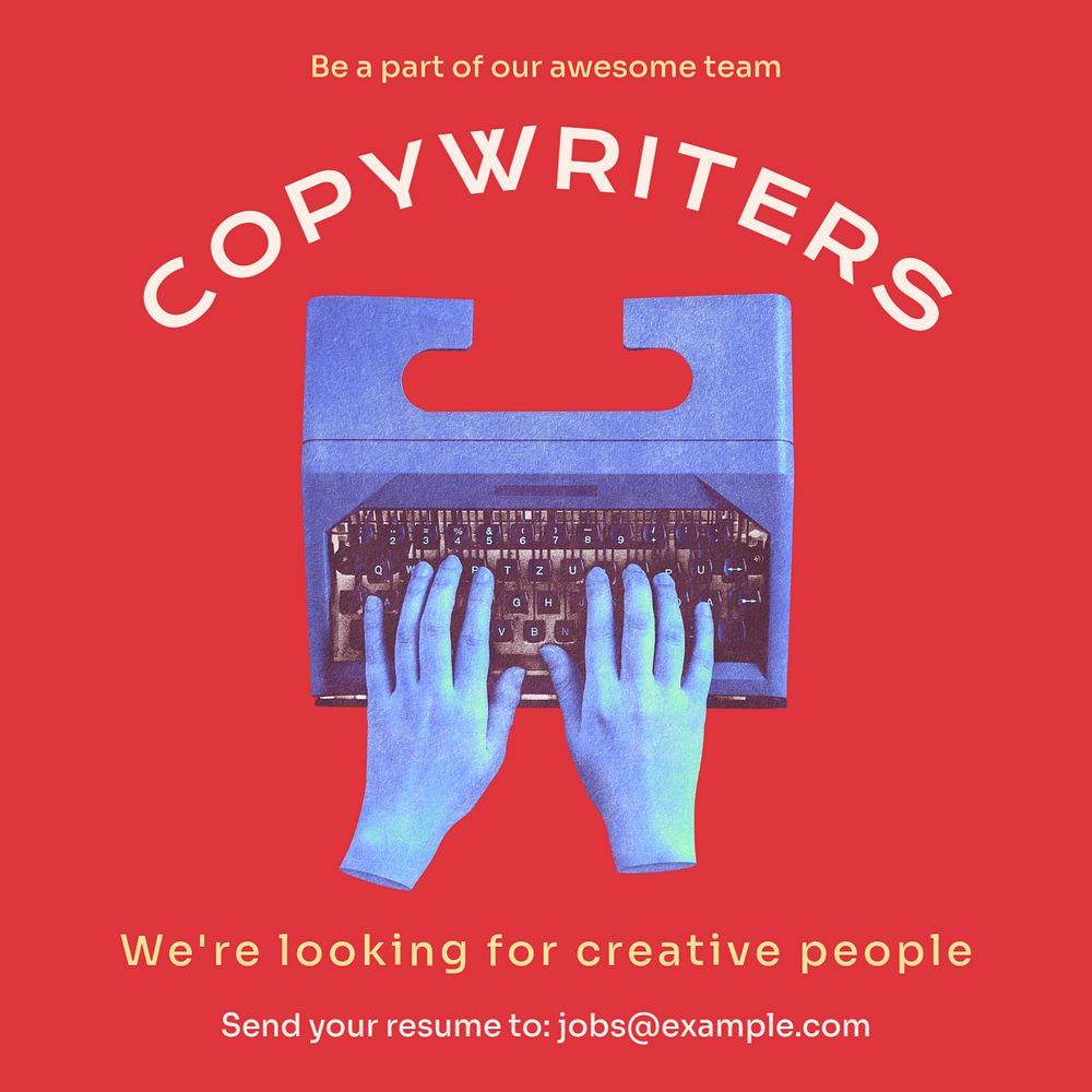 Hiring copywriters Instagram post template, editable text