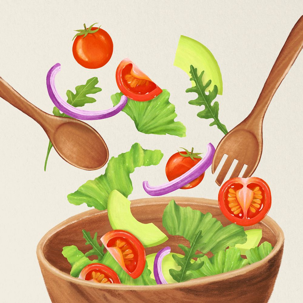 Healthy salad bowl, diet food illustration, editable design