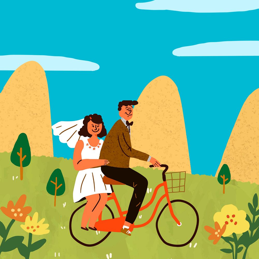 Wedding couple doodle illustration, editable design