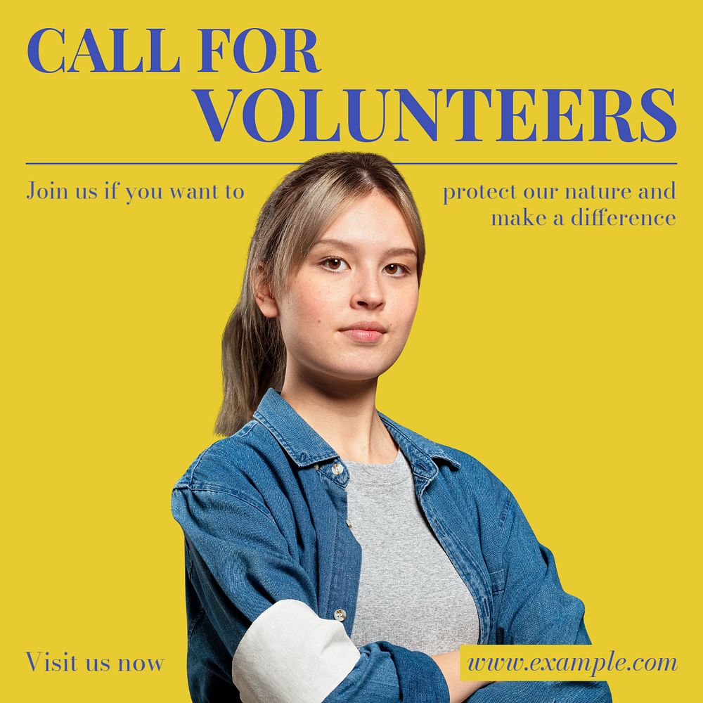 Call for volunteers Instagram post template, editable text