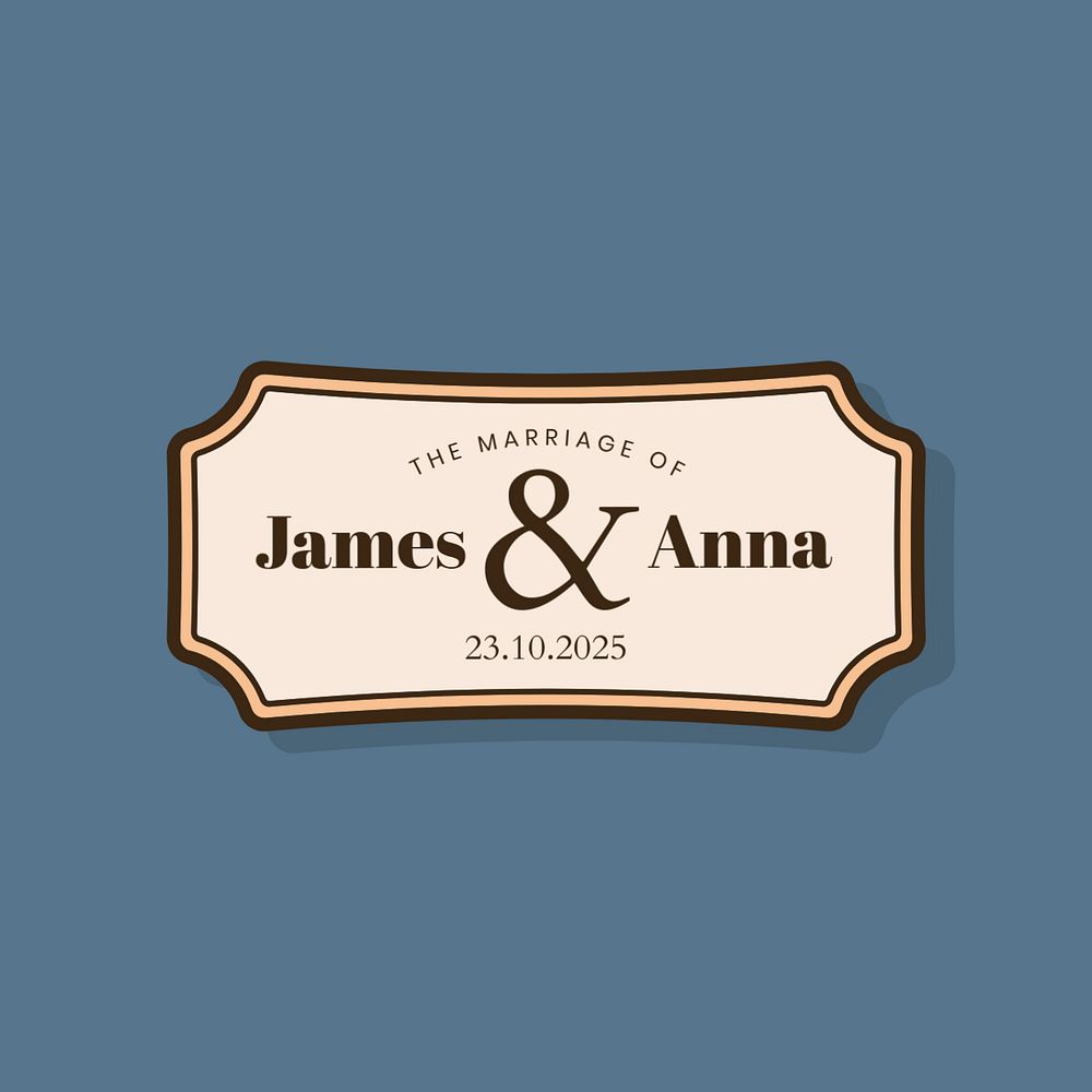 Retro wedding logo template, editable badge design