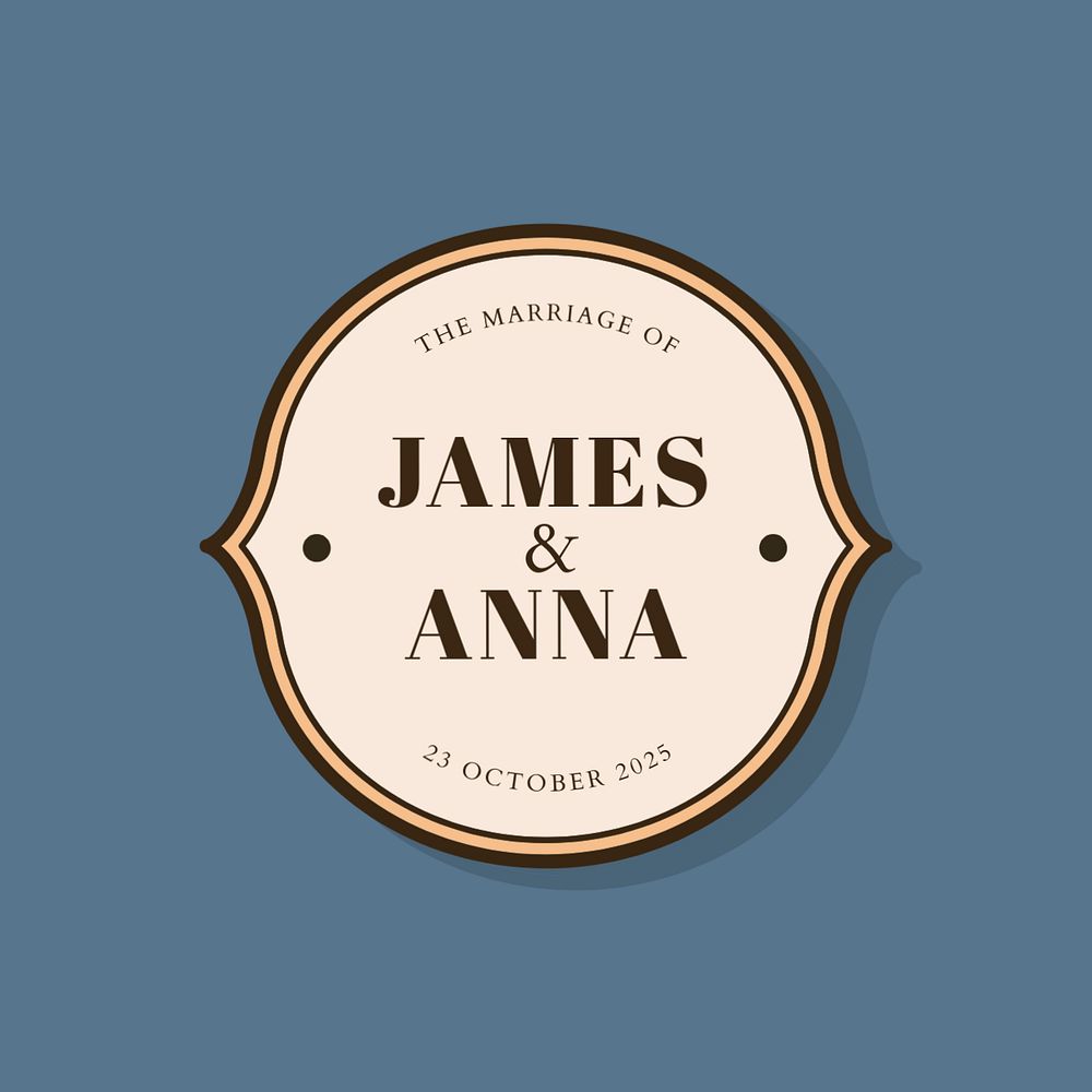 Retro wedding logo template, editable badge design