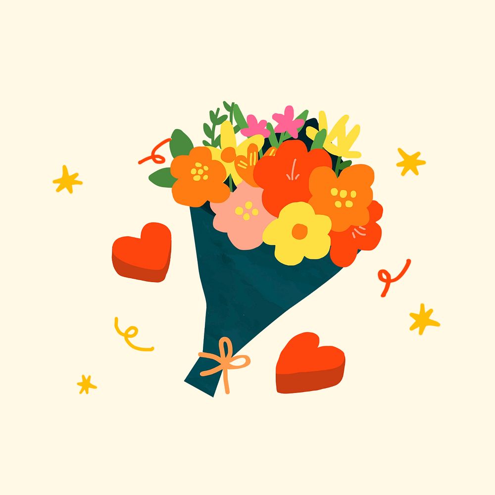 Valentine's flower bouquet doodle illustration, editable design