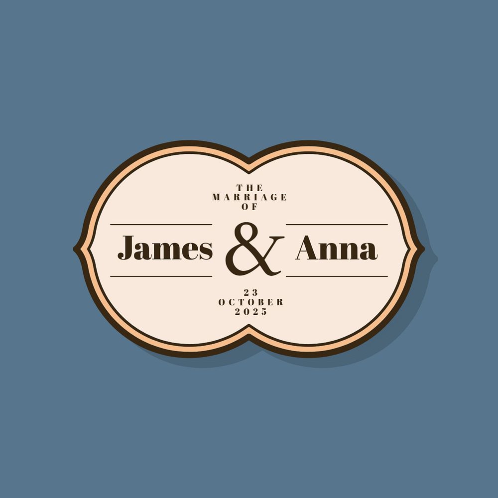 Retro wedding logo template, editable badge design