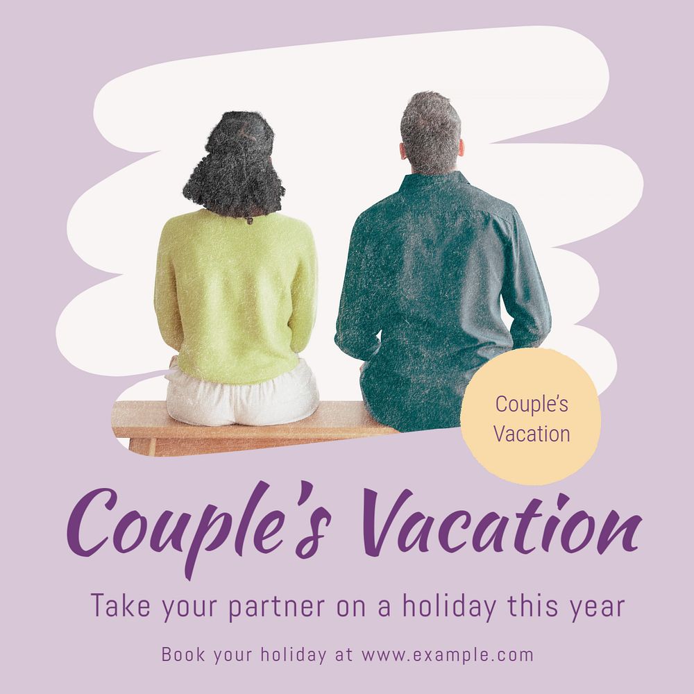 Couple's vacation Instagram post template, editable text