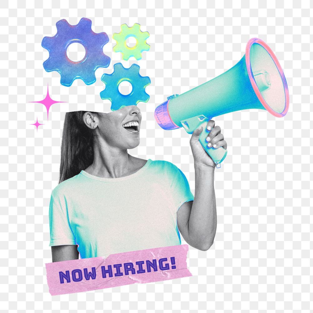 Now hiring png element, editable recruitment collage remix, transparent background