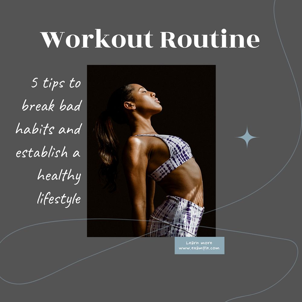 Workout routine Instagram post template, editable text