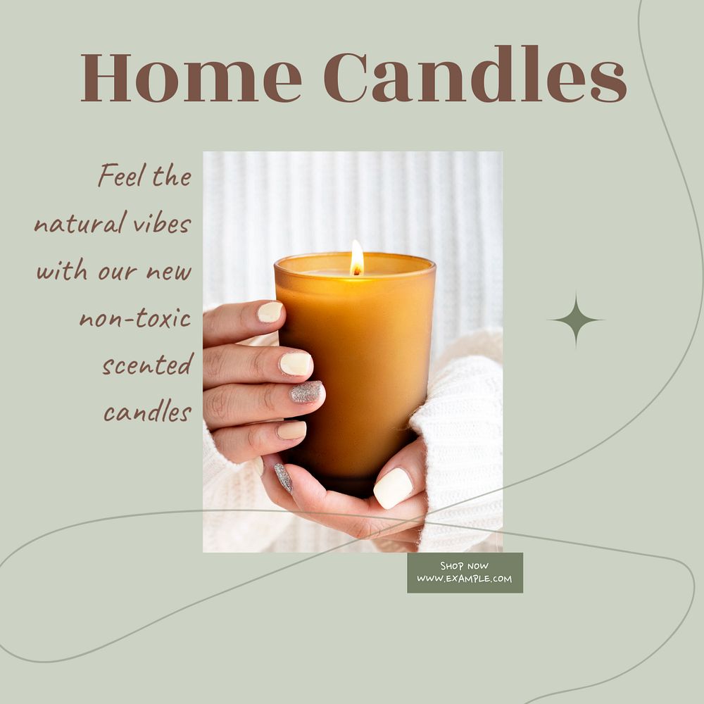 Home candles Instagram post template, editable text