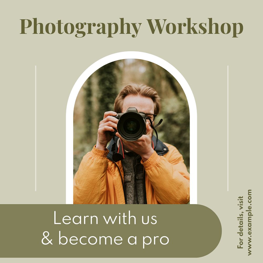 Photography workshop Instagram post template, editable text