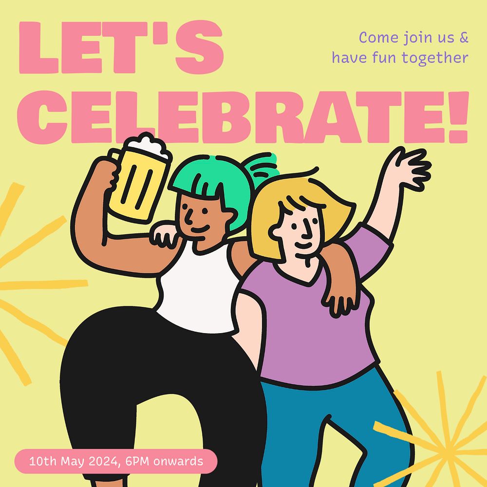 Let's celebrate Instagram post template, editable text