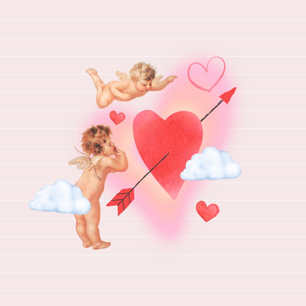 Valentine's Day cupid, arrow through heart editable collage art. Remixed by rawpixel.