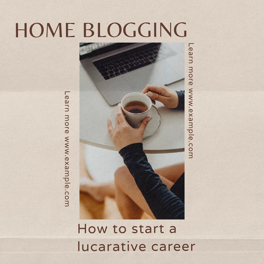 Home blogging Instagram post template, editable text