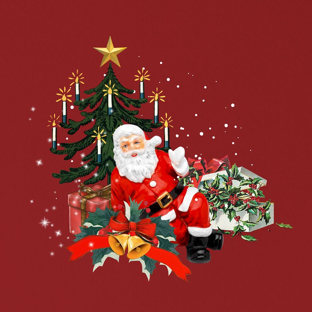 Santa Christmas tree editable collage art. Remixed by rawpixel.