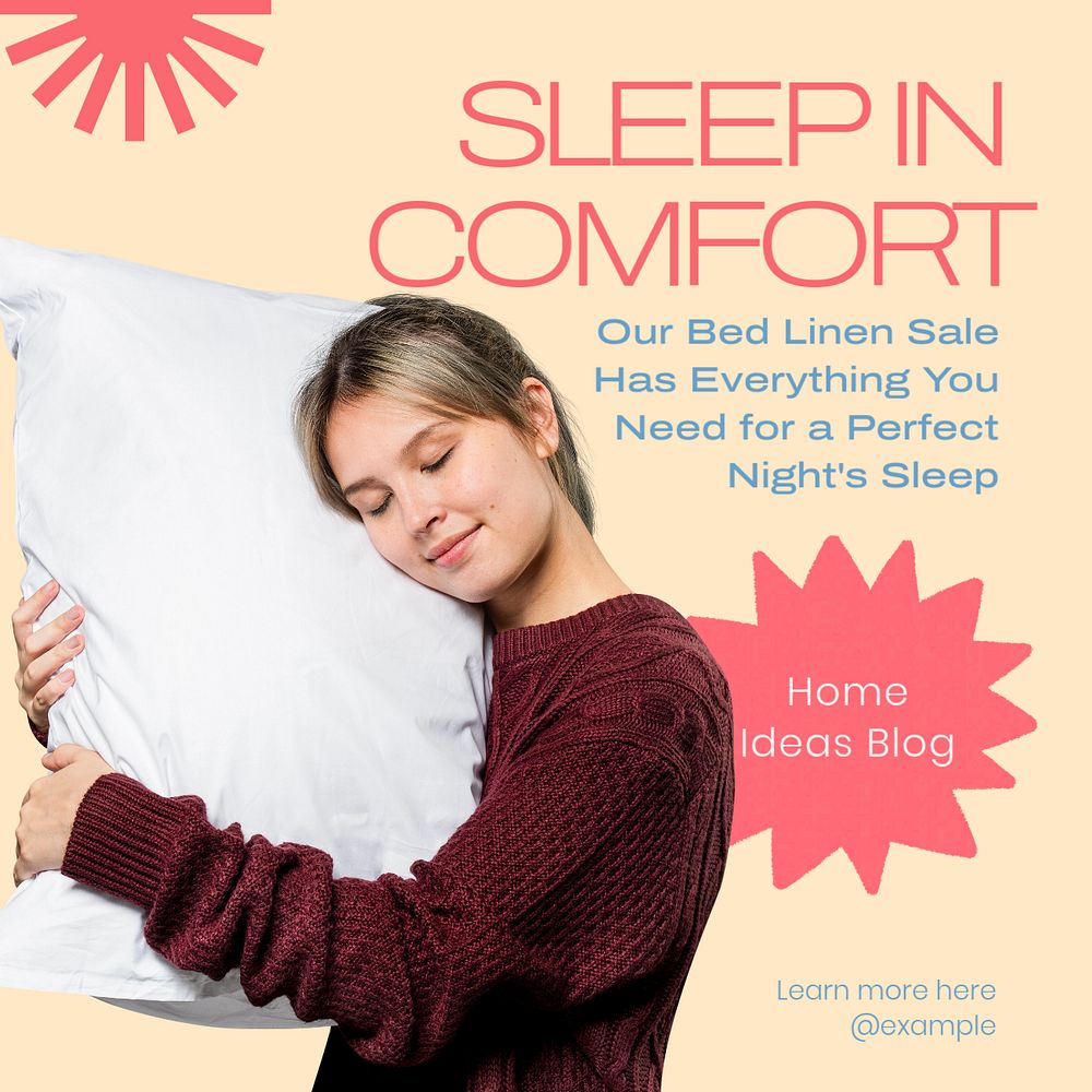 Sleep in comfort post template, editable social media design