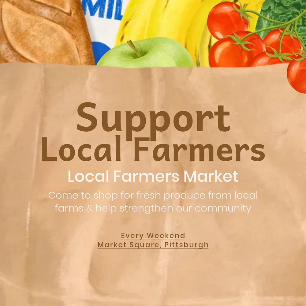 Support local farmers Instagram post template, editable text