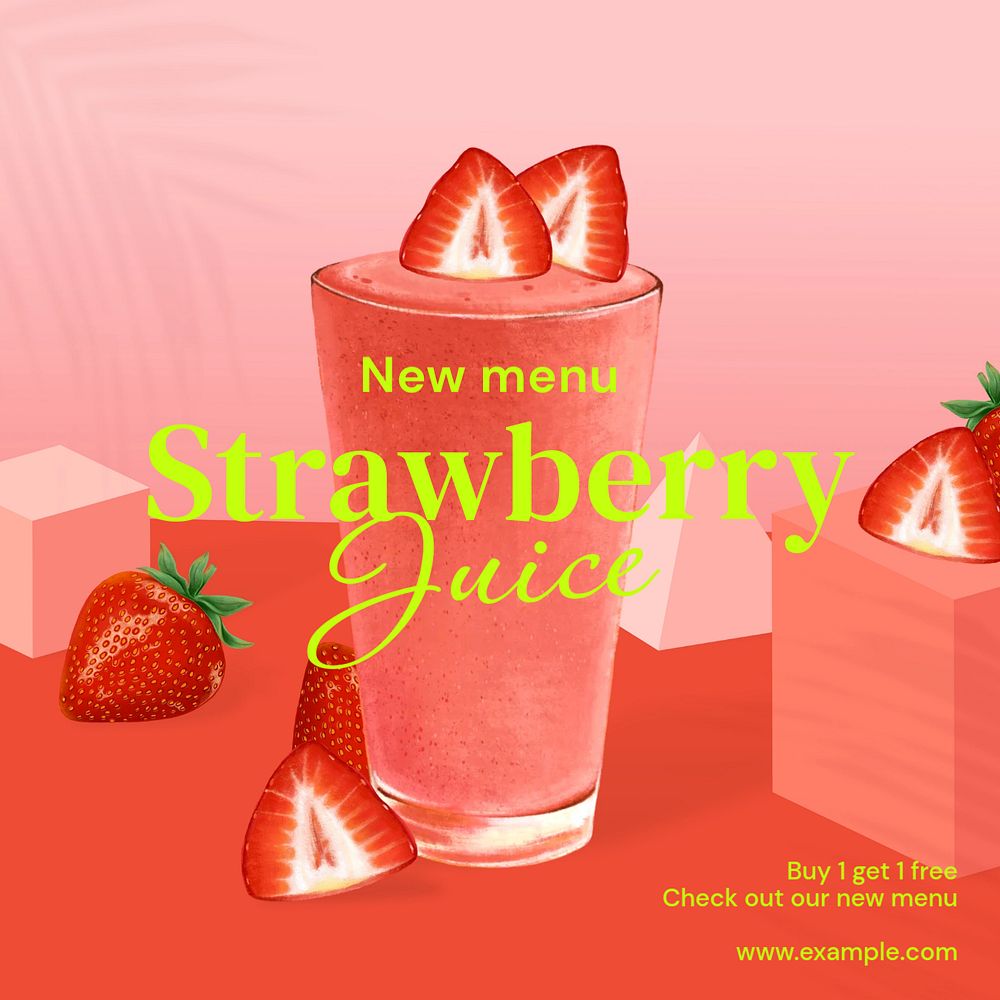 Strawberry juice Facebook post template, editable design