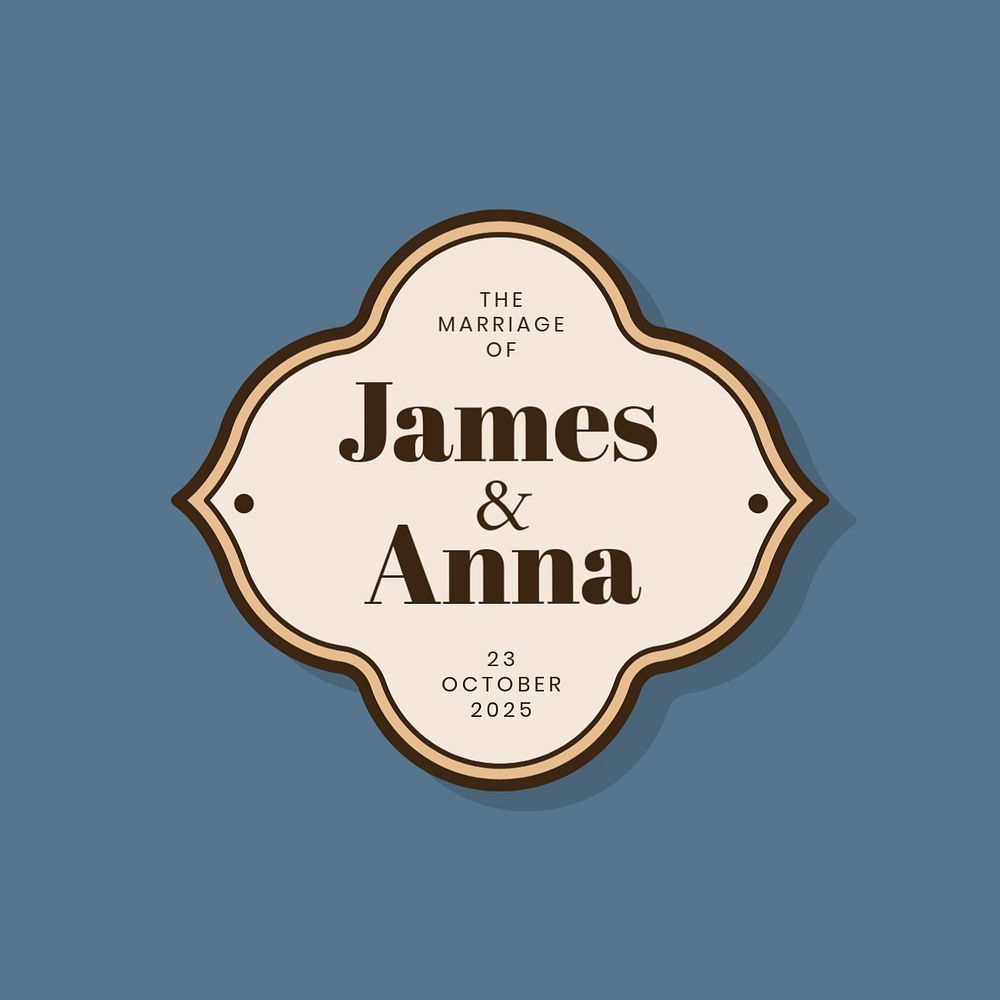 Retro wedding logo template, editable badge design