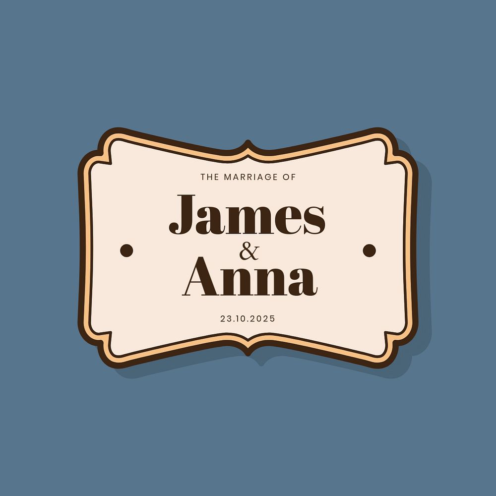 Retro wedding logo template, editable badge design