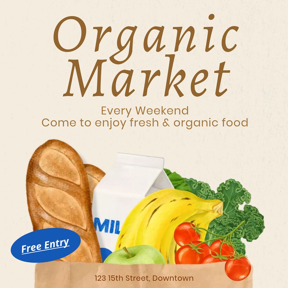 Organic food market Instagram post template, editable text