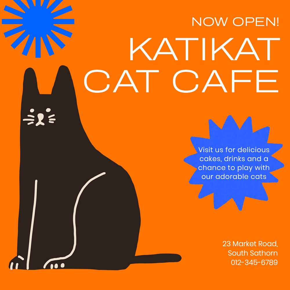 Cat cafe Instagram post template, editable text