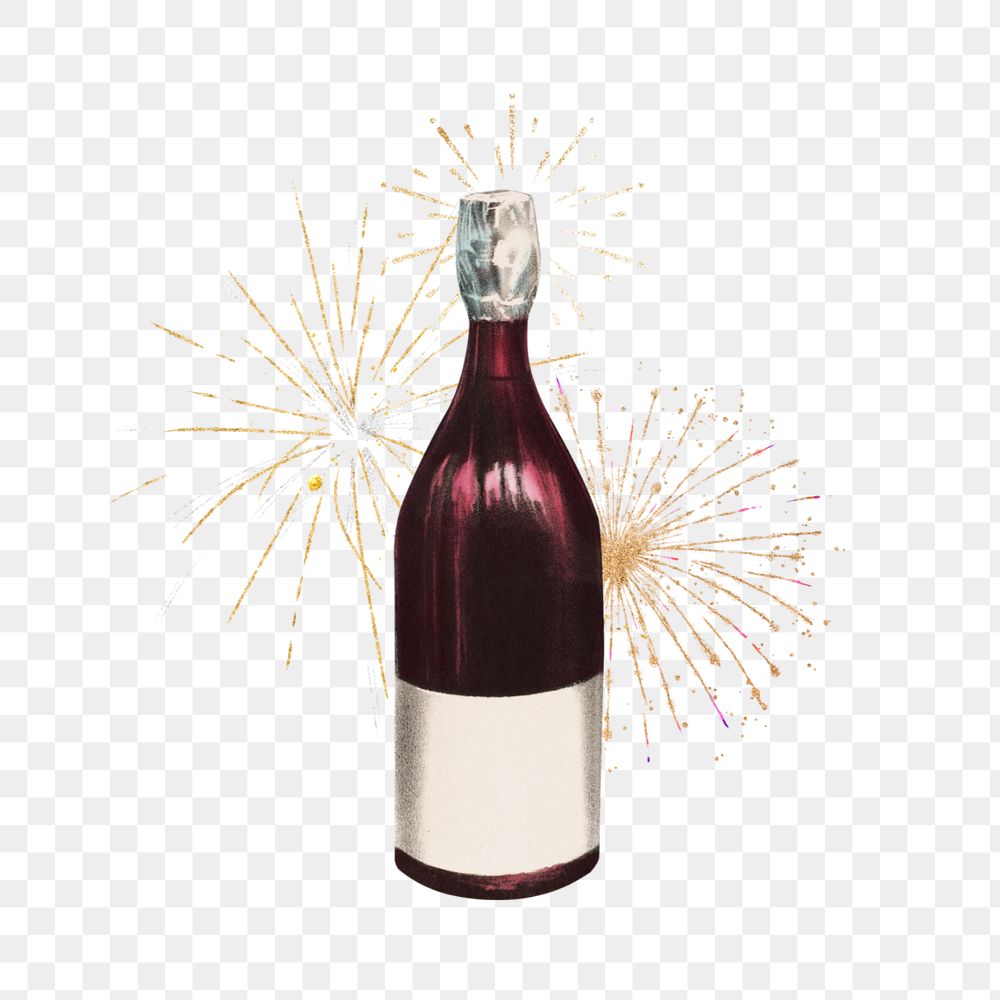 Wine bottle fireworks png, editable celebration collage. Remixed by rawpixel.