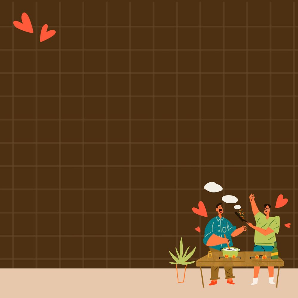 Gay couple cooking doodle border, editable design