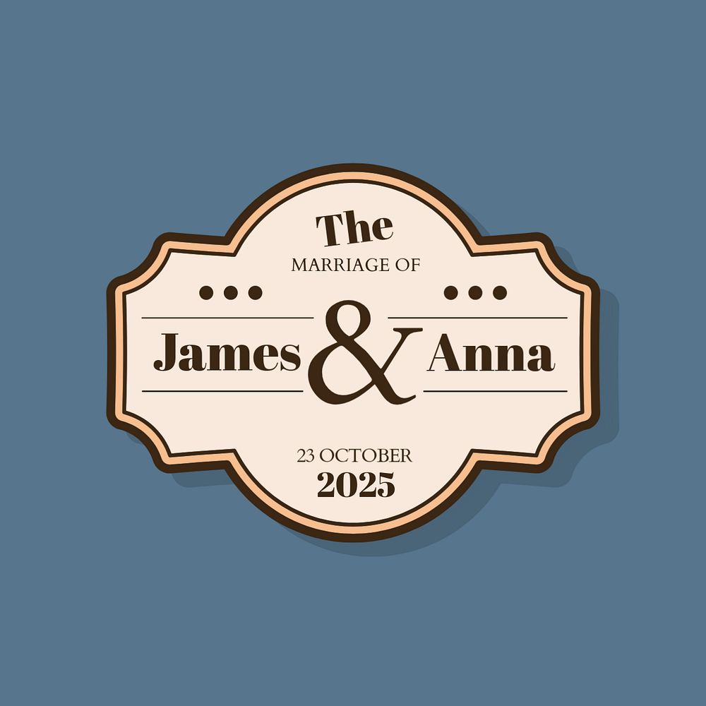 Retro wedding logo template, editable badge design